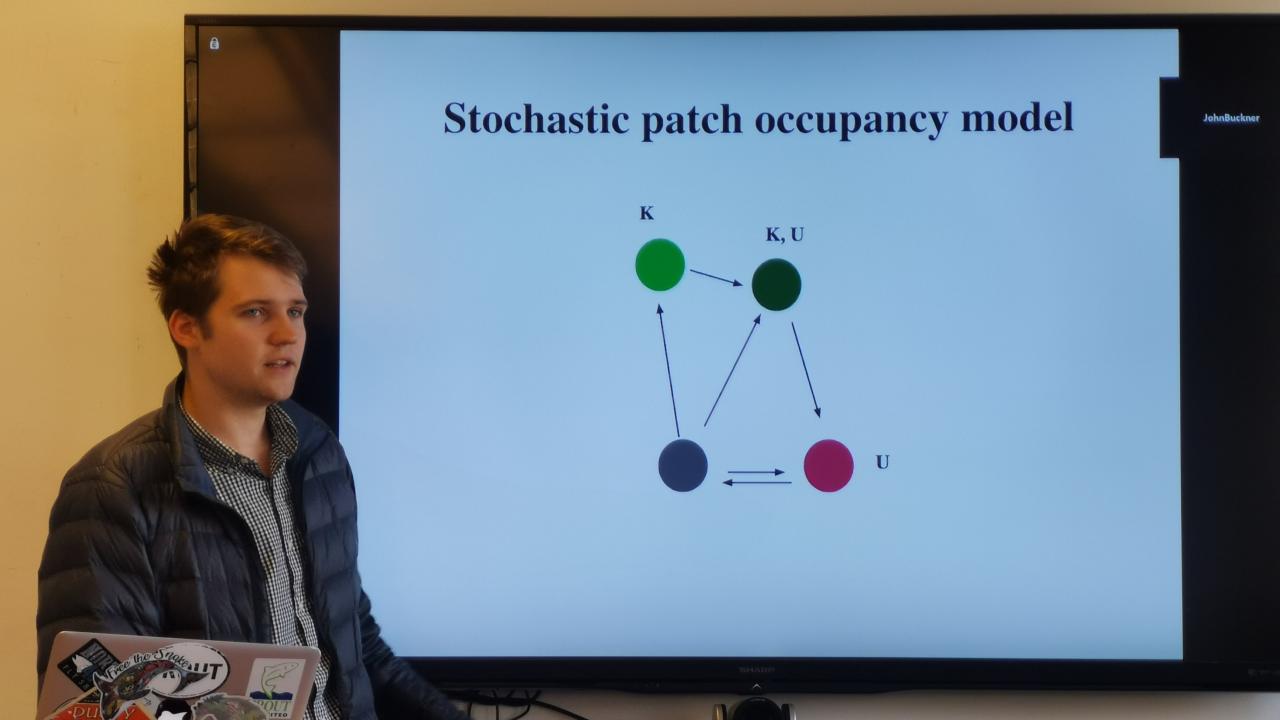 Jack is talking about the stochastic patch occupancy model.