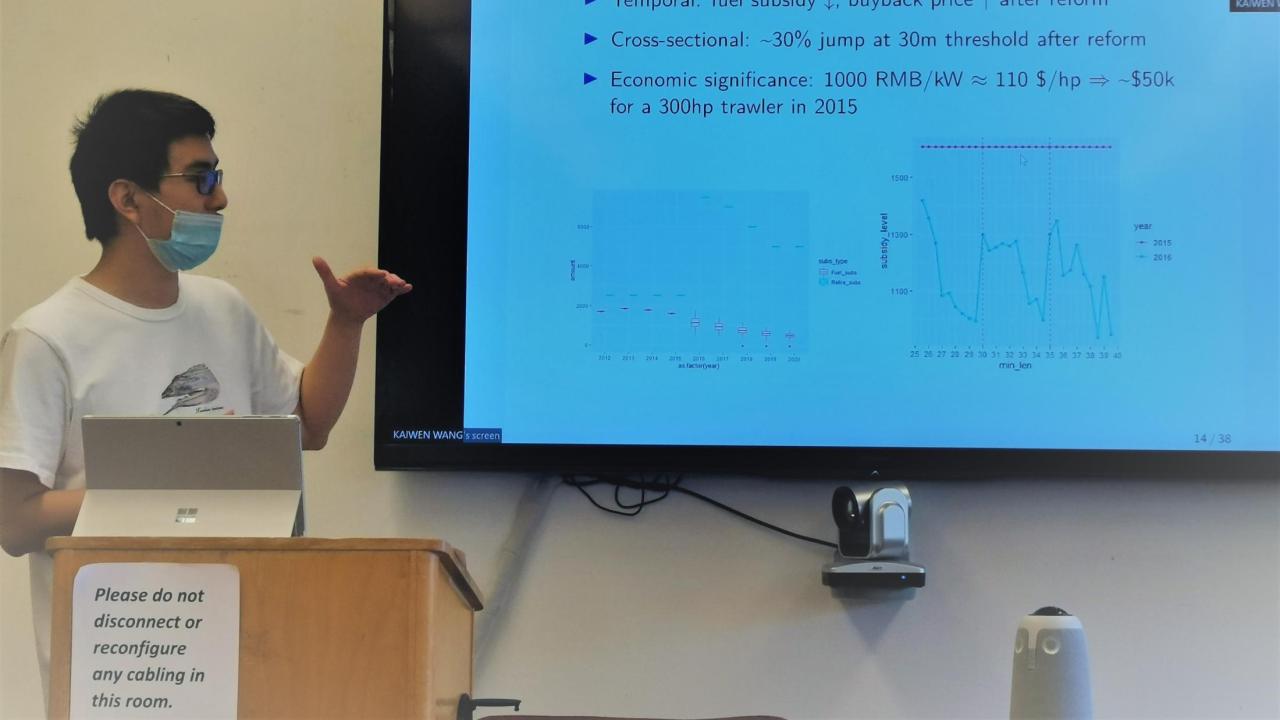 Kaiwen is talking about the 2016 fishery subsidy reform in China.