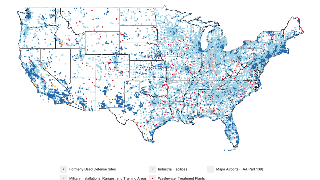 map of PFAS contamination sites
